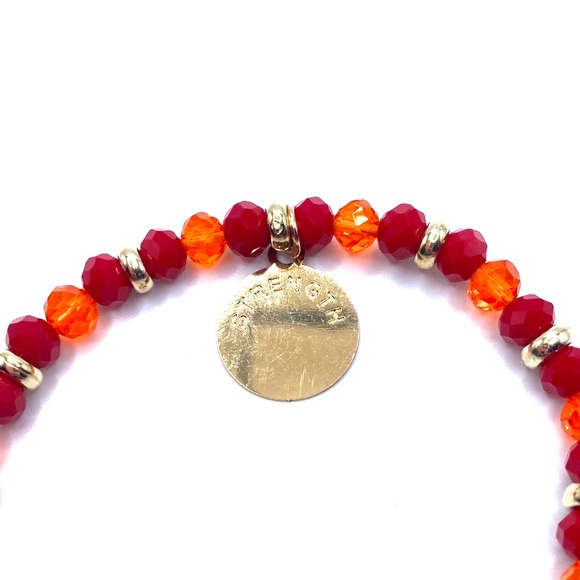 Strength Beaded Stretch Word Bracelet Red Gold Tone - Picture 4 of 4